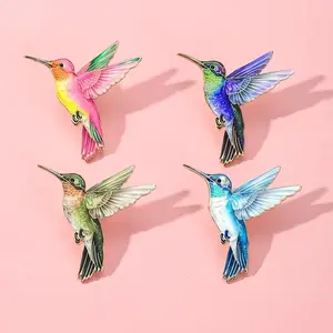 4 Colorful Hummingbird Enamel Brooches, Fashion Decorative Lapel Pins, Zinc Alloy Jewelry Gift, Stylish Bag Badges, Decoration, Fashion Accessory
