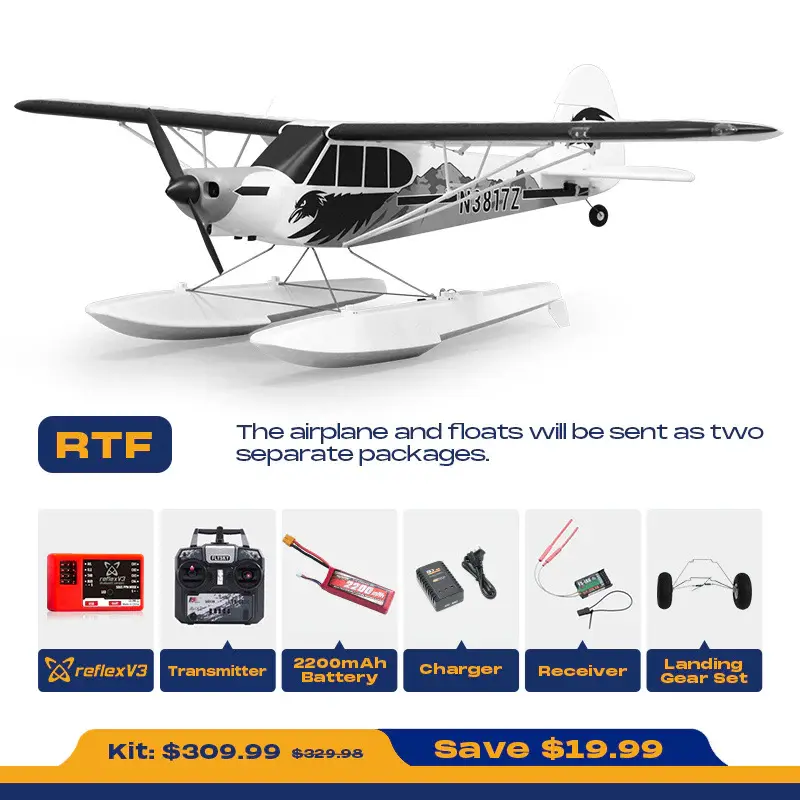 FMS 1300mm PA-18 Super Cub with Reflex V3, RTF with Floats