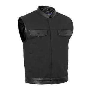 DANIEL SMART RoadVanta™ Men's Textile Motorcycle Vest with Premium Canvas & Leather Trims, Stand Collar, Chest Pockets, Glasses Holder, YKK Zipper, Conceal Carry Pockets, Reinforced Shoulders