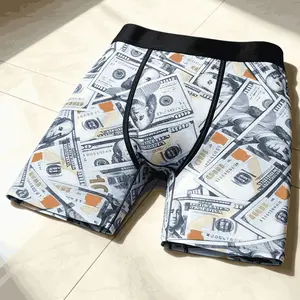 Mens Streetwear Money Print Boxer Briefs Compression Underwear Breathable Quick Dry Athletic Fit Long Leg Performance Activewear S2XL