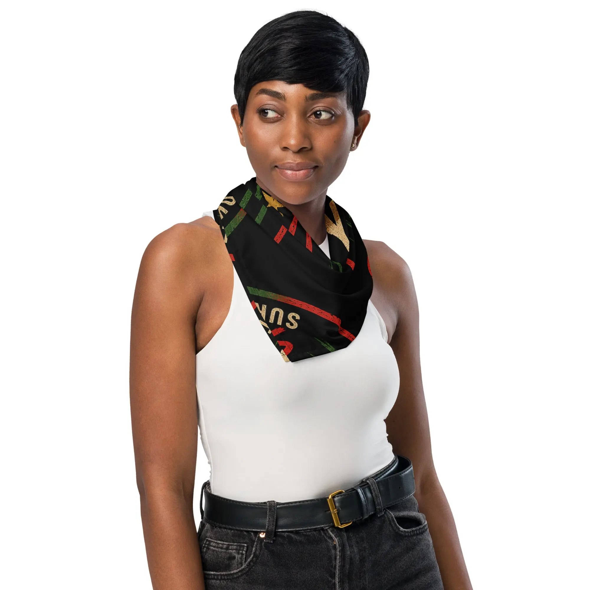 Juneteenth Print Scarf for Women, Size S - Flexible Multi-Use Bandana, Headband, and Necktie for Bold Everyday Styling, Bag Accessory, Festivals