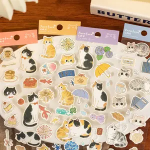 Cat Theme Sticker Pack, Pet Material, 4 Sheets Per Bag (4 Styles X 1 Sheet), Perfect for Journaling, Water Bottle Decoration, Art Stickers