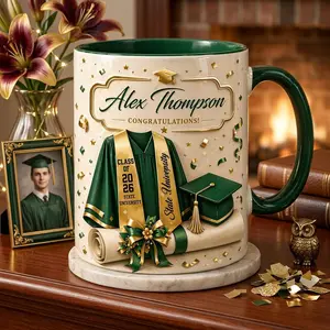 Custom Name Graduation Mug 2D Printed 3D Effect Coffee Cup, Personalized Class of 2026 Ceramic Keepsake for Students Seniors Graduates, Unique Senior Grad Gift Idea for Her Him Daughter Son Friends Family College Graduation Celebration Present