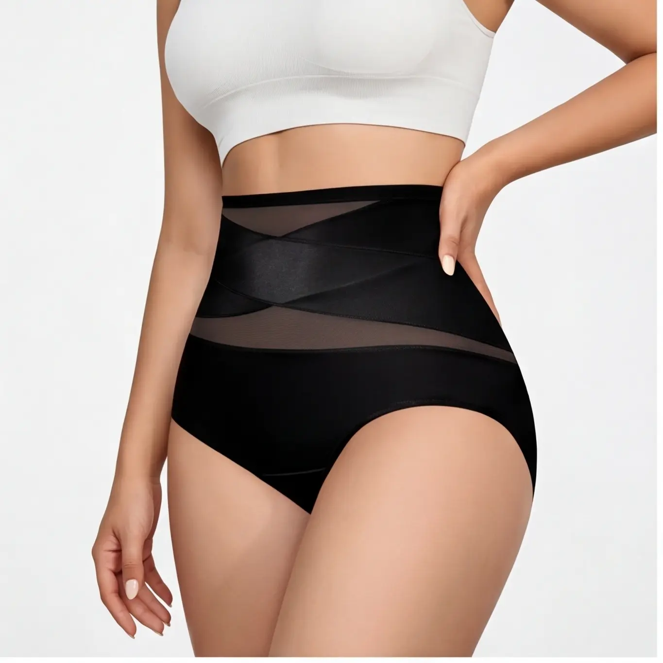 QUASTI  panties Women's  High-Waist Light Compression Briefs - Cross Mesh Shaping Underwear, Ultra-Soft Polyamide Blend, Breathable & Slimming, Everyday & Special Occasion Wear Smooth