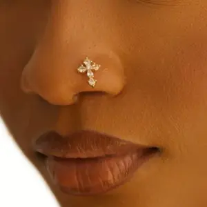 XL Cross Nose Stud - Gold-Tone Setting with Assorted Multicolor Crystals for All-Day Wear & Comfortable Fit