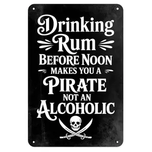 Funny Pirate Rum Quote Tin Sign, Vintage Pirate Metal Sign Print Aesthetic Wall Decor for Home Bar Kitchen Coffee Bedroom Indoor Outdoor, 8 X 12 in