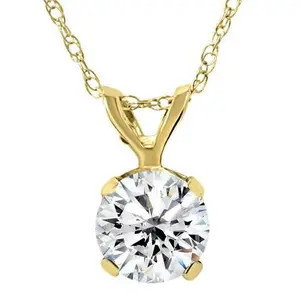 14k Yellow Gold 1/5ct Round Solitaire Real Diamond Pendant