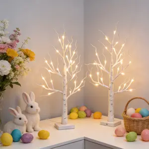2-Piece Easter Birch Tree Lights Set with 24 LEDs, powered by USB or batteries (batteries sold separately). Branches can hold ornaments, making it an ideal decorative lighting choice for bedrooms, living rooms, or tabletops.