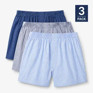 Clean Slate Men's Boxer Short 3 Pack Woven Boxer Shorts with Button Fly Relaxed Fit Breathable Underwear for Men Soft Elastic Waistband Mixed Colors Briefs Menswear Briefs