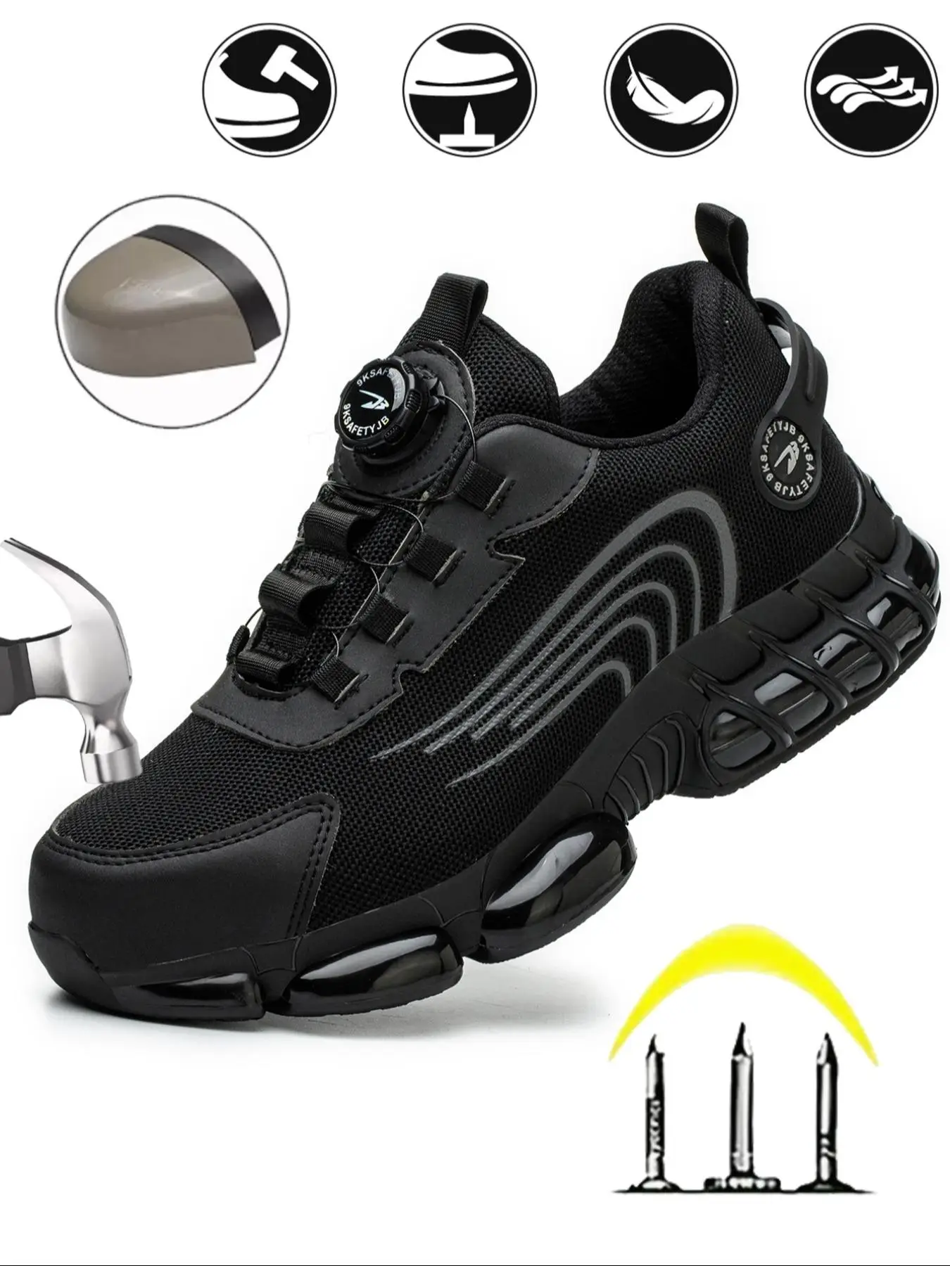 Men's Casual Low Top Work Shoes, Breathable Comfortable Anti-smash and Anti-puncture Shoes, Fashionable Safety Shoes for Daily Wear