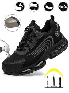 men's casual low top black work shoes, steel toe boots, shoes for men, breathable comfortable anti-smash and anti-puncture shoes, footwear, fashionable safety shoes for daily wear, walking shoes, men's work safety sneakers, closed