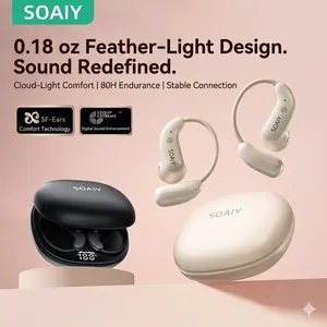 SOAIY Bluetooth 6.0 Earbuds Open-Ear Hook IPX5 Waterproof Sweatproof 145H Playtime Wireless Headphones for Travel Daily Use Bio-diaphragm Speakers  jet black airpods fairy  clip