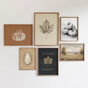Cozy Fall Wall Art, Autumn Pumpkin & Ghost Prints, Vintage Halloween Gallery Posters, Thanksgiving Harvest Decor, Rustic Farmhouse & Cottagecore Landscape Poster, Neutral Aesthetic Coffee Shop Bookstore Seasonal Home Wall Art