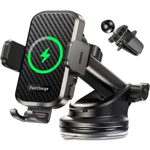 CHGeek Wireless Car Charger with Phone Holder Mount, 15W Fast Charging Auto Clamping Phone Holders for You Car Windshield Dashboard Air Vent Accessories for iPhone 16/15/14/13/12/11/Pro Max/XS Max/XS, Samsung Galaxy, Google, etc
