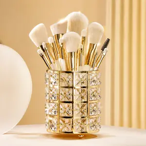 Bling Crystal Makeup Brush Holder - Aesthetic Vanity Decor Organizer, Multi-Use Cosmetic Storage Box for Combs & Pens, Viral TikTok Desktop Container Gift for Her