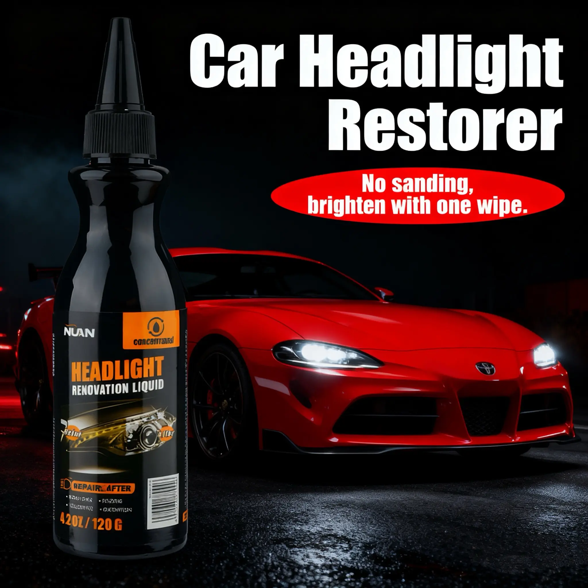NUAN Car Headlight Restoration Kit 120g Repair Liquid Headlight Cleaner Polish for Oxidation Yellowing Foggy Hazy Cloudy Lenses Scratch Repair Clear Finish