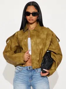 Chelsea Washed Faux Suede Bubble Jacket - Olive