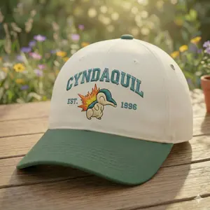 CYNDAQUIL Custom Poke Anime Embroidered Vintage Hat Personalized Character Baseball Cap 100% Cotton Adjustable Strap Durable Embroidery Unisex Gift for Her & Him