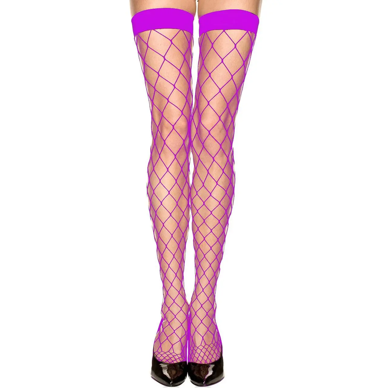 Purple Diamond Net Stockings with Wide Bands