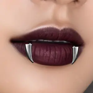 Vampire Lip Ring Faux Fangs No Hole Devil Fake Lips Sharp Teeth Stud Punk Steel No Piercing Hot Girl Accessory