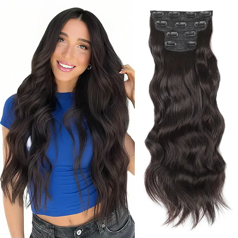 Vigorous Clip in Hair Extensions Long Wavy Synthetic Hairpieces,Natural & Soft Hair & Blends Well Hair Extensions,Easy to Wear for Women Girls Daily Use