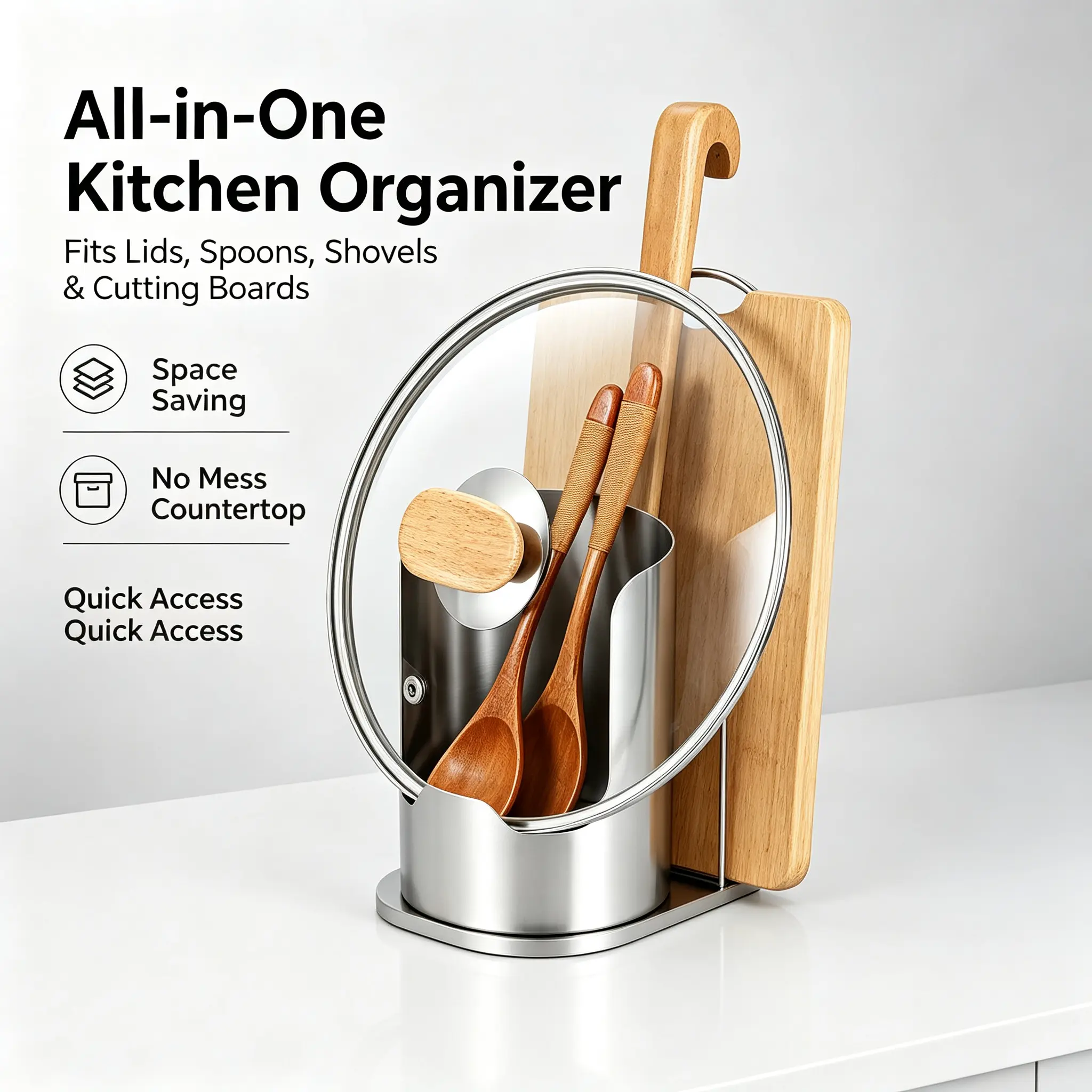 2026 New Pot Lid Holder, 1 Count Soup Spoon Rack, Cooking Spatula Rest Holder, Pot Lid Rest Stand, Tableware Storage Rack, Kitchen Supplies Kitchenware Home Cutlery Steel