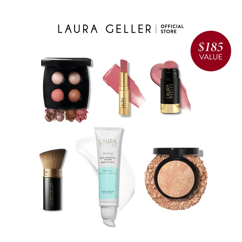 Laura Geller New Icons Kit 6 PC Baked Balance-n-Brighten Foundation Spackle Primer Serum Blush Jelly Balm Eyeshadow Quad Kabuki Brush Makeup Cosmetic Laura Geller New Icons Kit 6 PC Baked Balance-n-Brighten Foundation Spackle Primer Serum Blush Jelly Balm Eyeshadow Quad Kabuki Brush Makeup Cosmetic