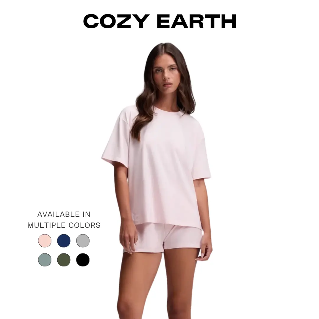 Cozy Earth Women’s First Layer Pajama Short Sleeve Tee & Boxer Short Set | Ultra-Soft Bamboo Viscose Sleepwear Set