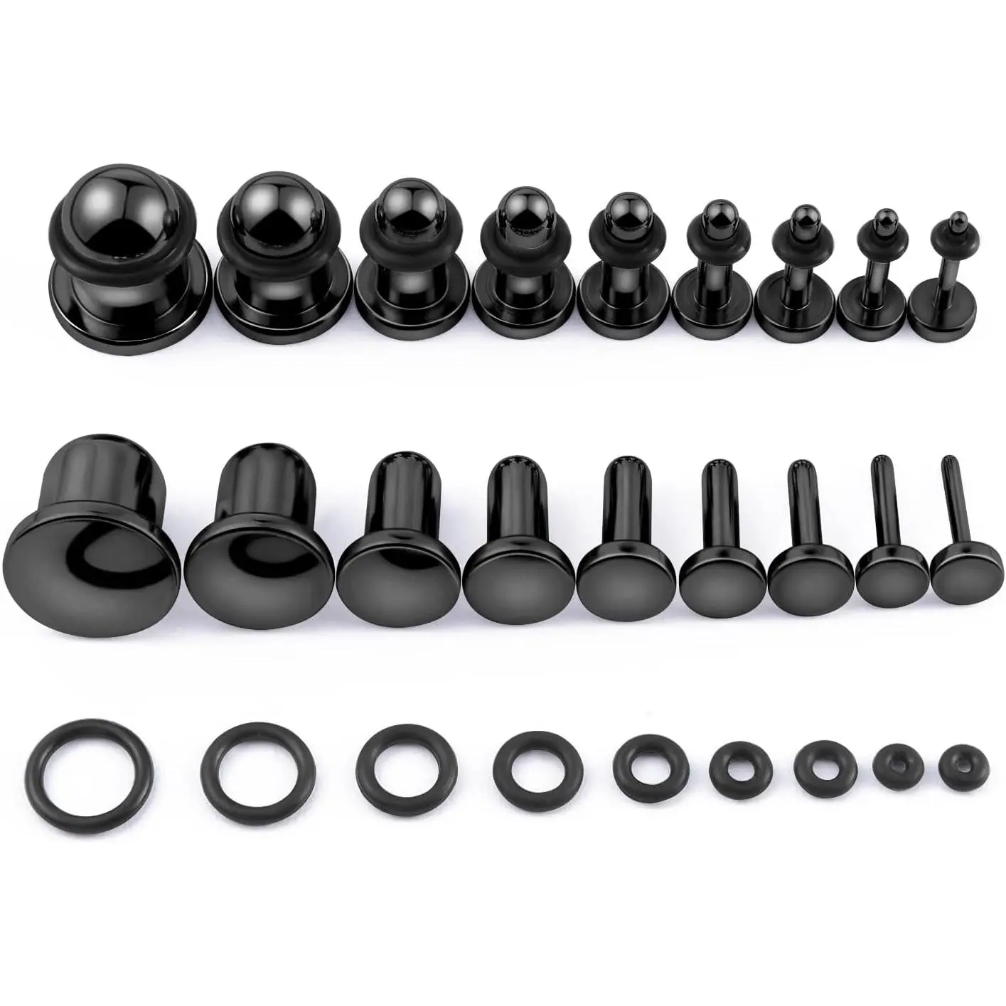 18PCS 14G-00G Ear Stretching Kit Single Flat Top Gauges Plugs Surgical Steel Ear Expander Body Piercing Jewelry
