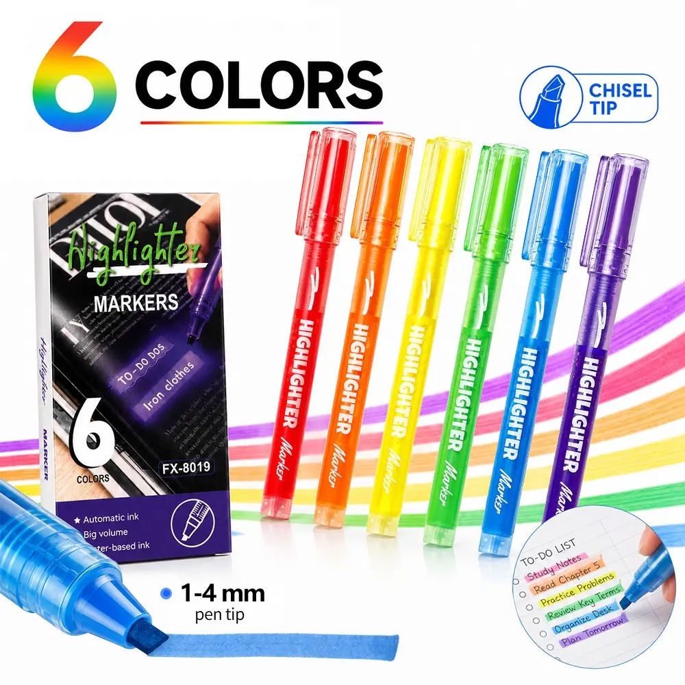 6-Color Highlighter Pen Set, Switch Between Wide and Narrow Lines, Ideal for Office Decoration, Professional Artistic Use