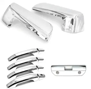 Signature Triple Chrome Plated 2pcs Top Half Chrome Mirror+Handle+Tailgate Cover Overlay Compaitble with 2019&UP Chevy Silverado Sierra 1500