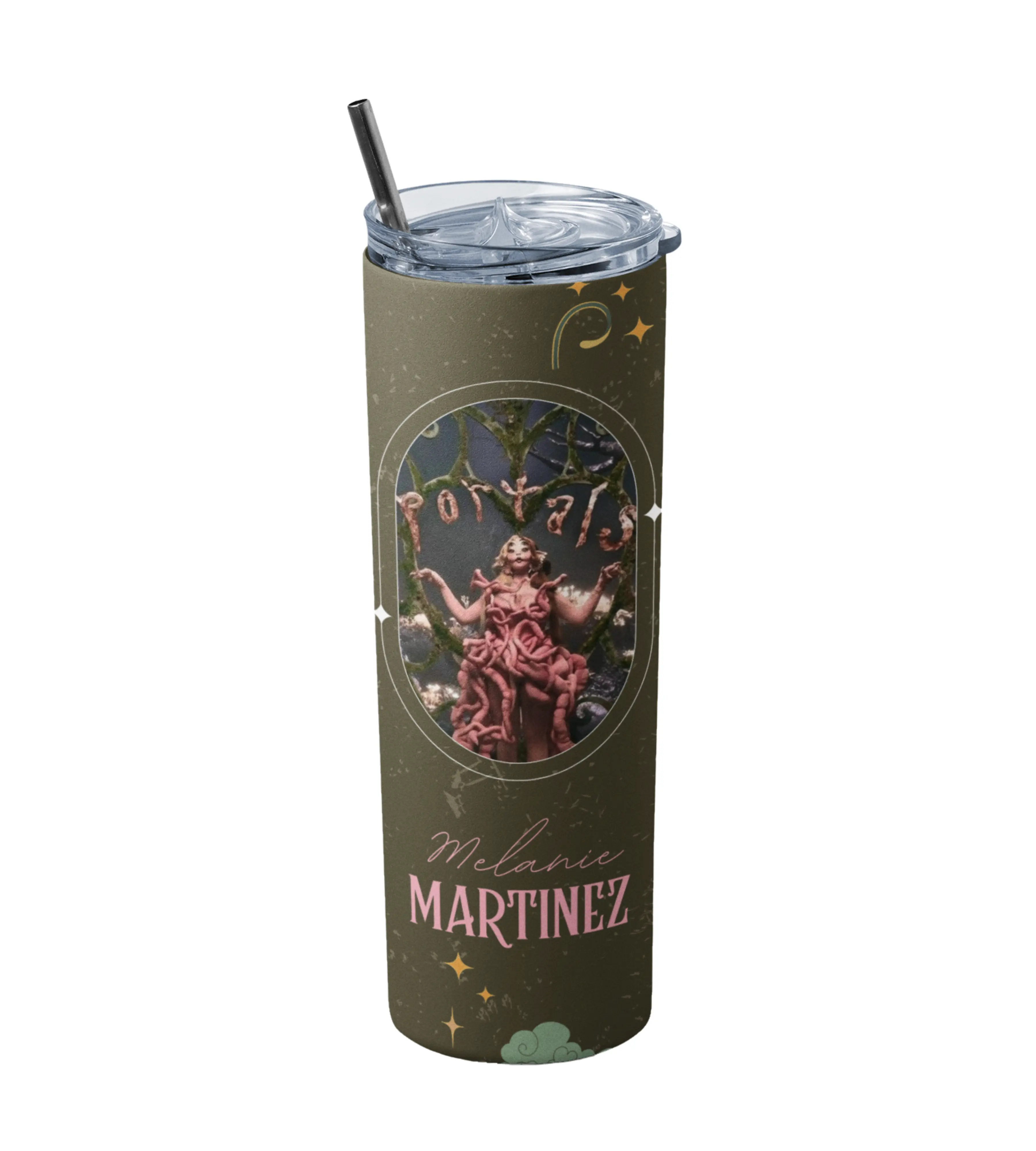 Portals Inspired Tumbler Travel Mug Drinkware Coffee Flasks Trippy Water Bottles Olive Green Trippy Portal Design Melanie Martinez Fan Accessory