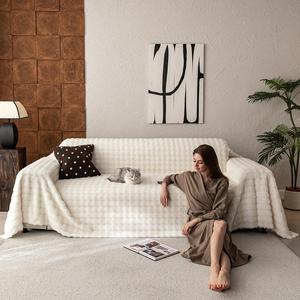 solid color faux fur sofa cover, 1 count non-slip soft comfortable sofa towel, couch protector for home living room