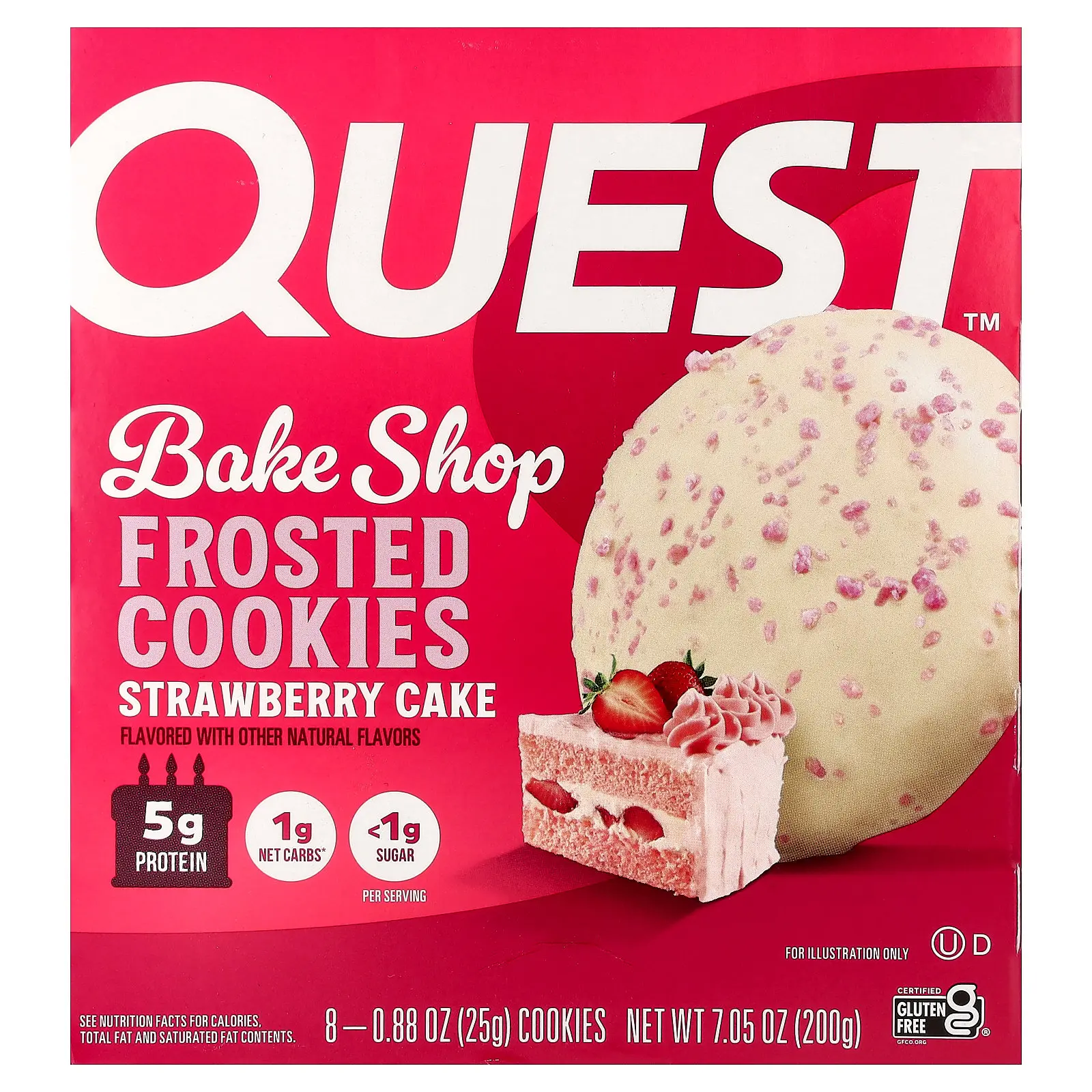 Quest Nutrition Bake Shop, Frosted Cookies, Strawberry Cake, 8 Cookies, 0.88 oz (25 g) Each