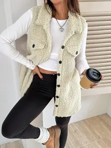Women's Sleeveless Front Button Cardigan Vest, Casual Pocket Design, Perfect for Spring & Fall, Ladies Fashion Outerwear