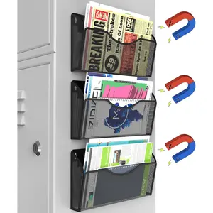 3PCS Magnetic File Holder Wall File Folder Organizer No Drilling Hanging Magazine Rack for Refrigerator Office Document Paper Mail Magnetic Organizer Black