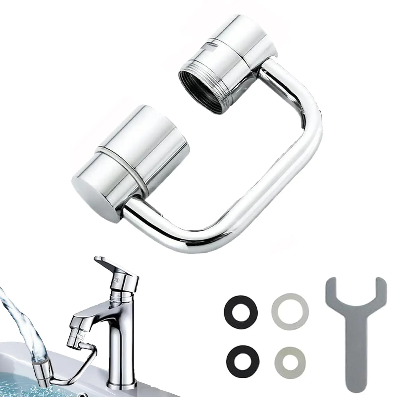 Metal Sink Faucet Extender with 1080° Rotating Swivel Faucet Aearator, Kitchen Faucet Attachment - Adjustable Attachment for Kitchen & Bathroom