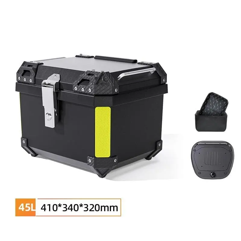 Global ABS Motorcycle Top Case – 45L/57L Waterproof, Dustproof Luggage Storage Box with Security Lock & Reflective Strip, Helmet Compatible Rear Trunk for Scooter & Touring