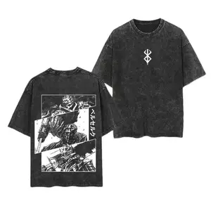 Berserk Black Swords Knight Unisex Oversize Anime Manga Washed Heavyweight Cotton T-shirt, Gift For Anime Fan, Anime Lover
