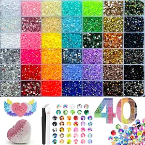 40000 pieces of 40 color 3mm jelly flat back rhinestone bed cover set, including nail art, shoes, and DlY diamond art, resin flat bottom beads, suitable for art decoration DIY nail art and shoe craft set