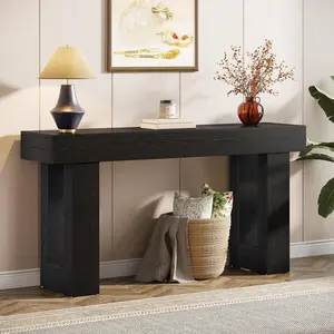 TREE Farmhouse Console Table, 63-Inch Long Wooden Sofa Table Behind The Couch, Narrow Entryway Table For Entrance, Hallway, Living Room, Black