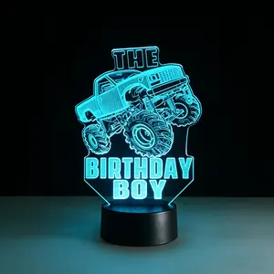 3D Night Lights for Children, Kids Night Lamp, Monster Trucks for Boys,  LED Colors Changing Lighting, Car Shape Acrylic Lighting Table Desk Bedroom Decoration, Ideas Birthday Xmas