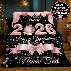 Custom Name Lightweight Polyester Flannel Blanket, 1pc Pink Graduation 2026 Gifts, Ideal Keepsake for 2026 Graduates, Suitable for Travel, Living Room, Bed,summervibes