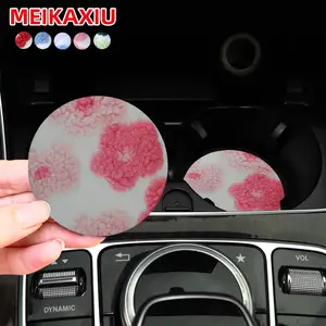 Flower Pattern Car Coaster, Round Anti-slip Car Cup Holder Coaster, Car Interior Decoration Accessories for Women & Girls