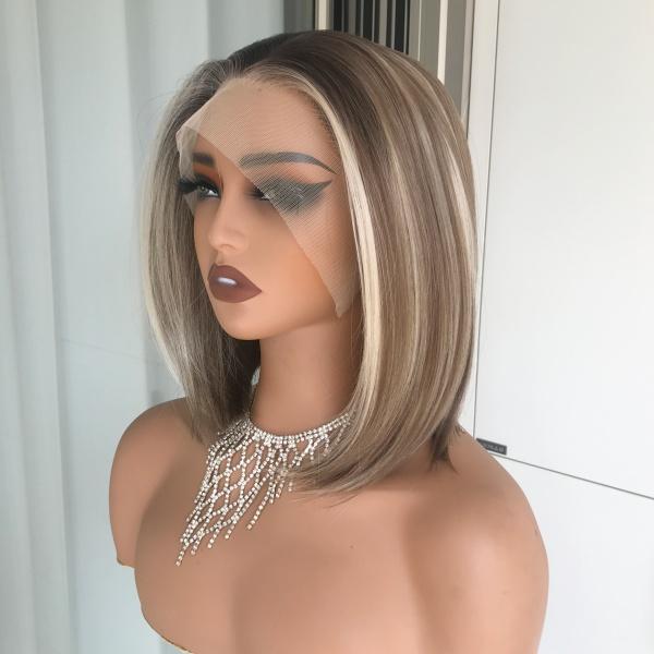 AISOM Caris Hazelnut Color Bob Wig with Scandinavian Hairline Low Density Synthetic Lace Wig 12 Inches Short Daily Women's Wig