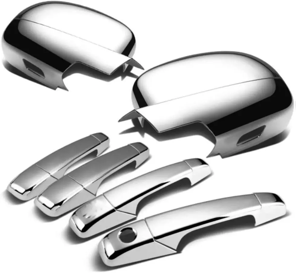Triple Chrome Plated Side Door Mirror+4DR Handle Cover Overlay Compatible With 2007-2013 Chevy Silverado Sierra 1500/2500HD/3500HD Tahoe Yukon Suburban Avalanche Escalade