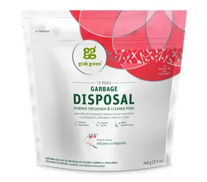 grab green Garbage Disposal Freshener & Cleaner Pods, Red Pear with Magnolia - Paraben-Free Sulfate-Free Cruelty-Free Vegan, 12 Pods