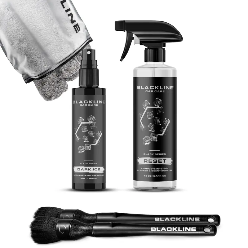 BLACKLINE RESET KIT - Scented Surface Cleaner, Air Freshener, Microfiber Cloth, Soft Brush - Car Detailing Products, Auto Accessories Interior, Car Accessories, Multi-Surface Safe, Upholstery Compatible, Odor Elimination, Streak-Free Finish
