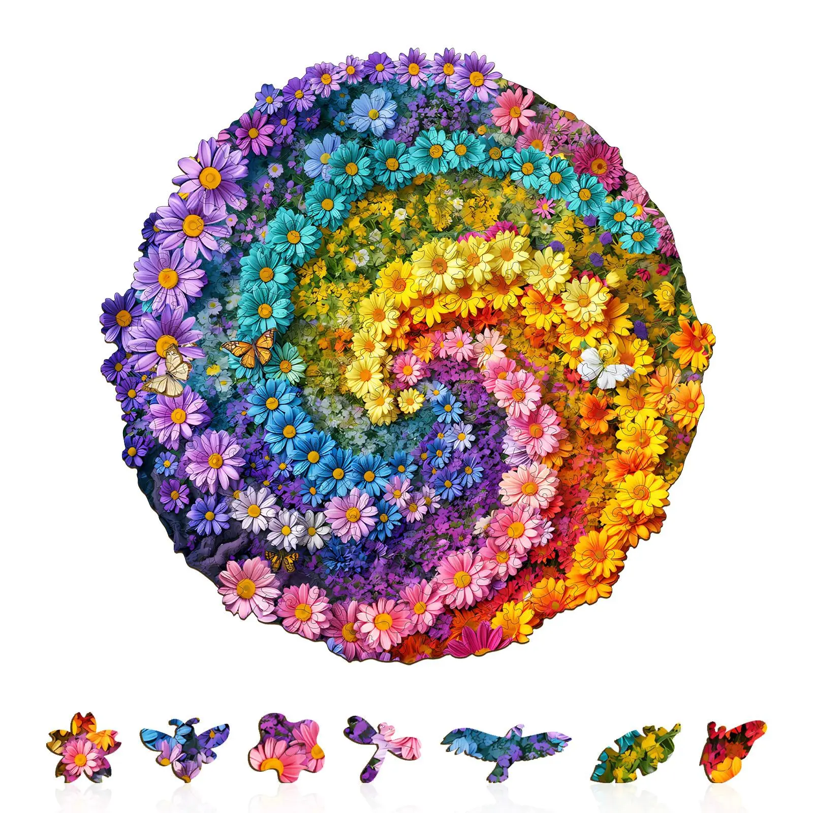Sea of Flowers Wooden Jigsaw Puzzle for Adults and Kids Unique Shape Animal Wood Puzzles Challenging Puzzle, Family Game Creative Gifts，Laser-Cut Durable HDF Wood Puzzle