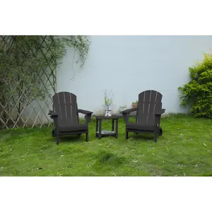 Folding Adirondack Chair with Side Table, 3-Piece Adirondack Chair Set with Wood Texture (includes 2 Chairs and 1 Table)